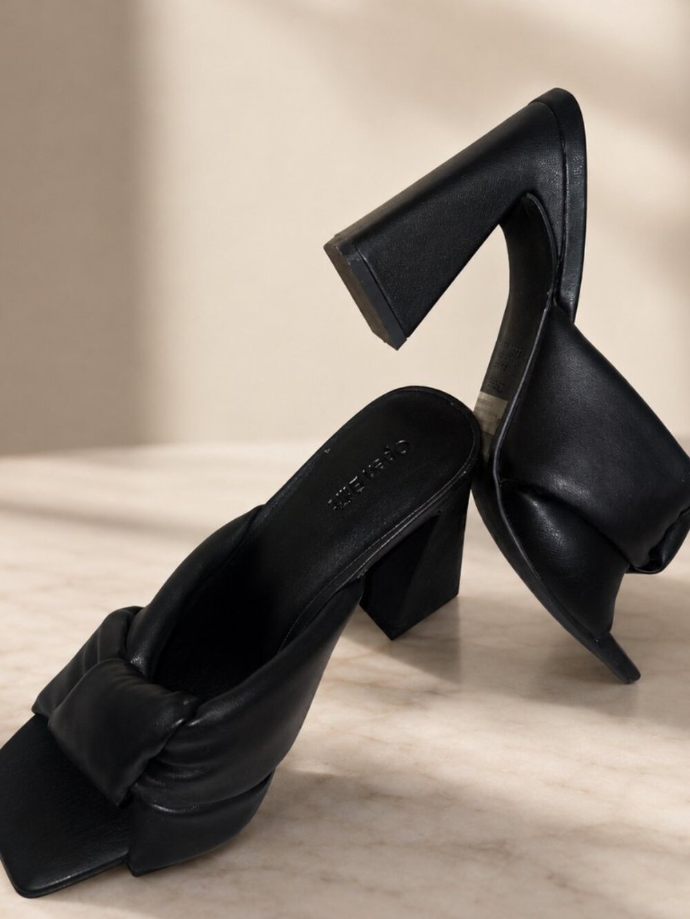 Open Edit Black Knotted Heeled Mule Sandals New in Box